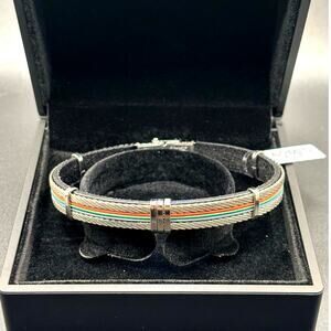 AMEN Italian Stainless Steel Cable Men's Bracelet Leather Red Green Blue NWT
